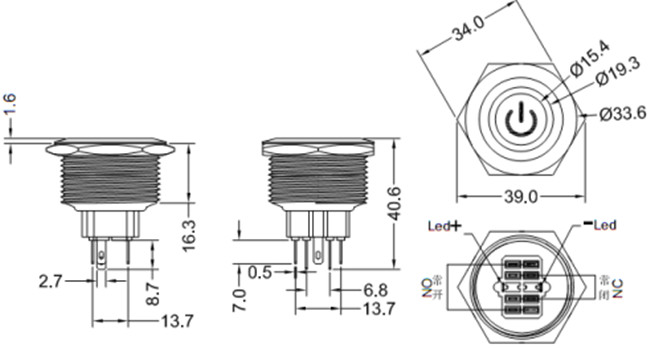 30mm带灯金属按钮开关