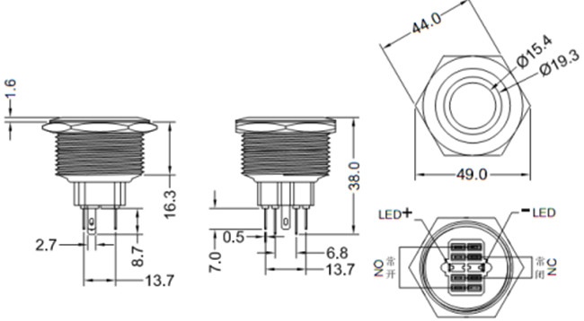 40mm带灯金属按钮开关