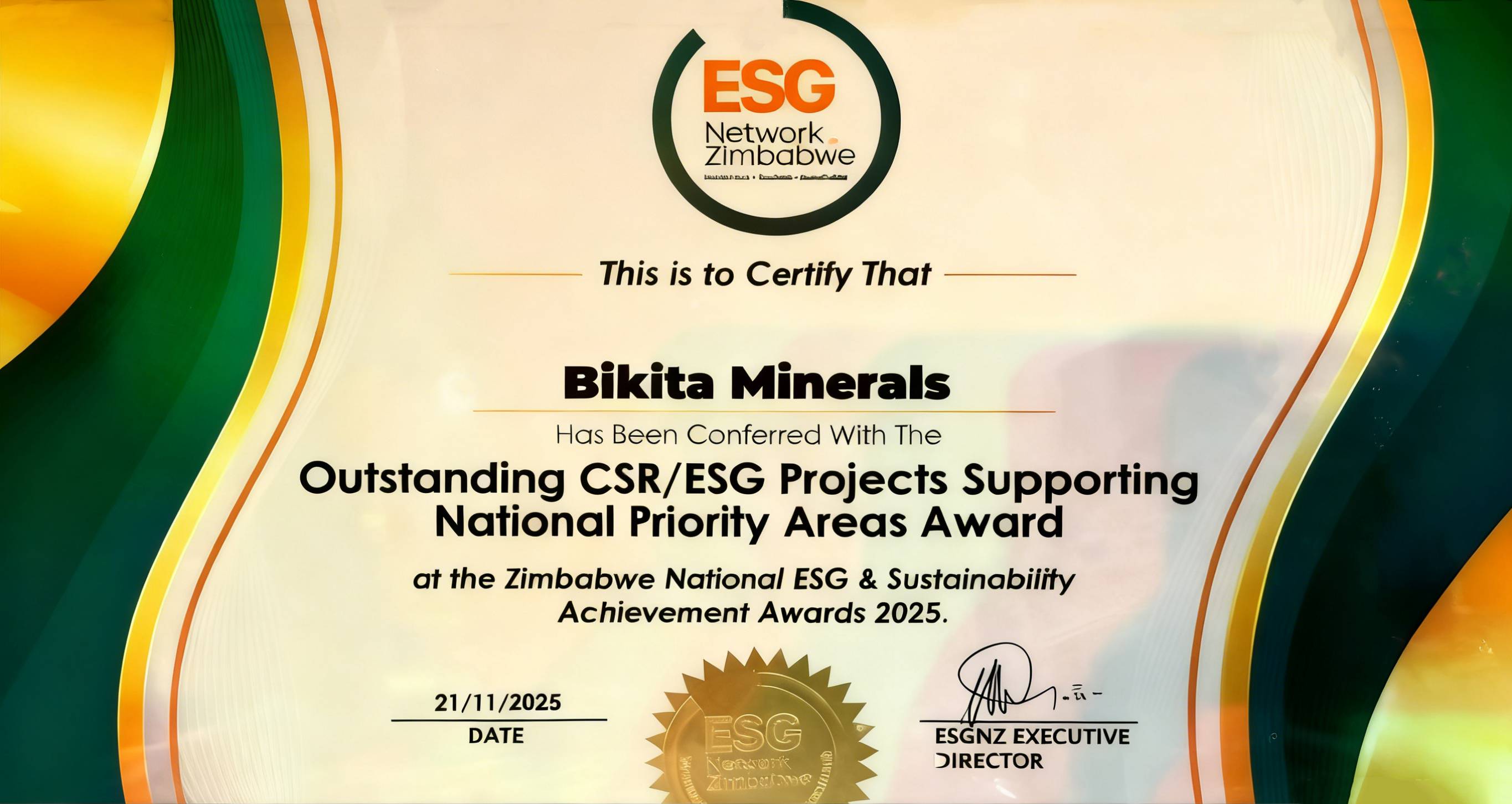 中矿资源比基塔矿业荣获津巴布韦 2025 年度ESG 三项奖励 | 可持续发展再获认可